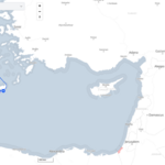 A live tracker map of the Global Sumud Flotilla on September 26, 2025, showing vessels clustered near Crete at position 45. Past incidents, including drone and flashbang attacks, are marked along the route as the fleet prepares to continue toward Gaza.