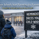 High School Winter Mom with childe